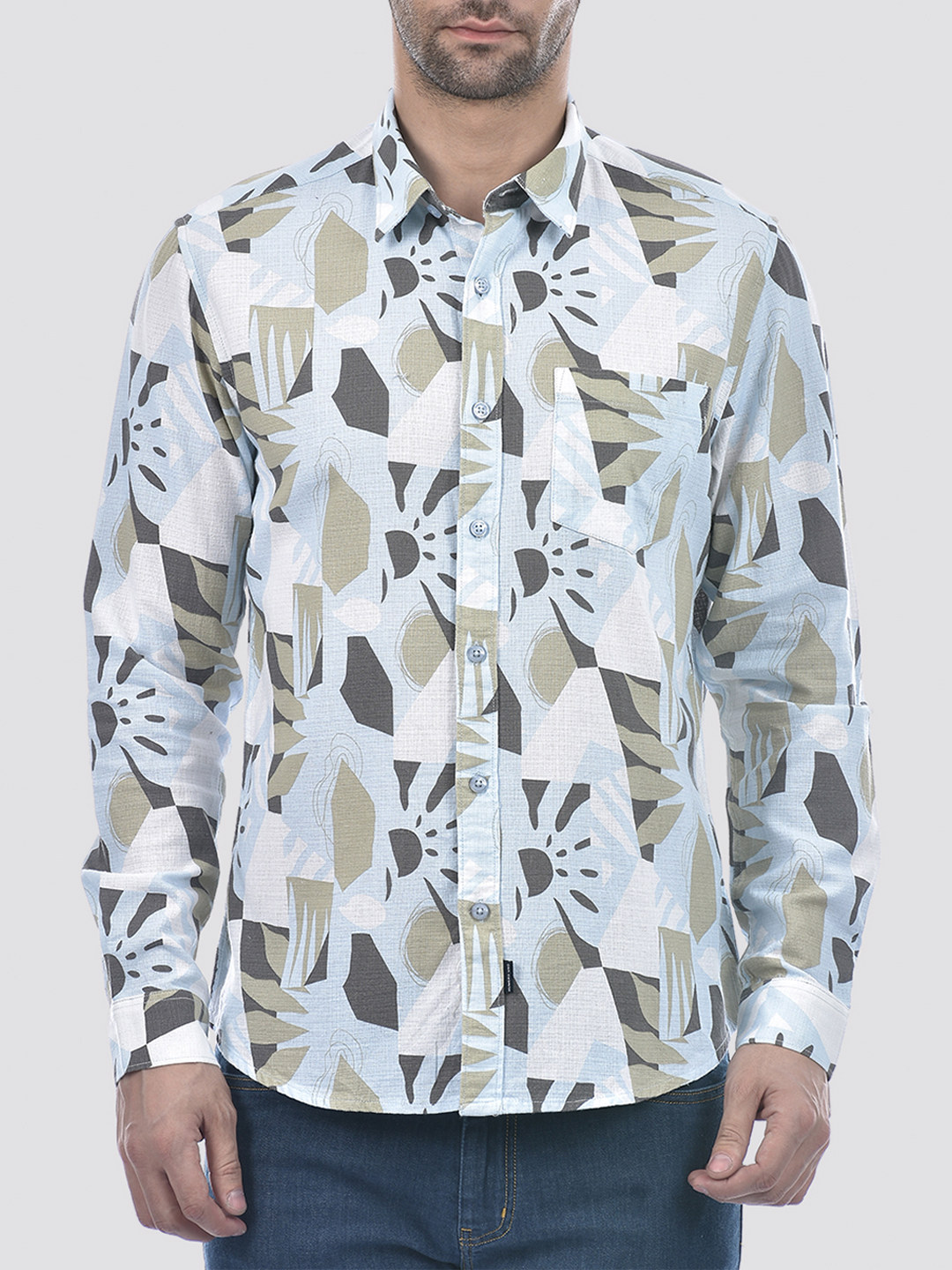 Numero Uno Men Abstract Blue Shirt